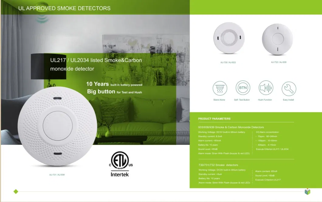 UL Listed 2 in 1 Combination Smoke Carbon Monoxide Detector