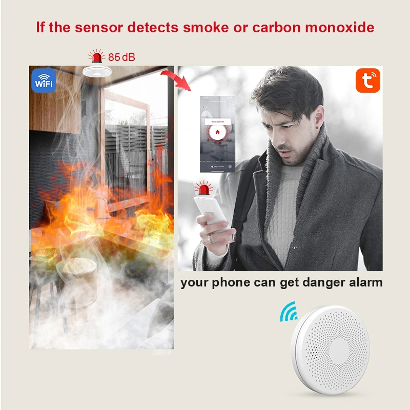 New 2 in 1 Version Tuya WiFi Smart Smoke Detector Sensor &amp; Carbon Monoxide Co Gas Detector Wireless Combination CO2 In1 Alarms